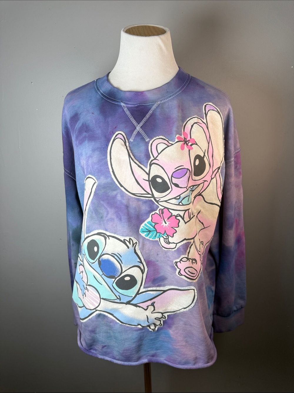 Tie-Dye Purple Stitch & Angel Graphic Sweatshirt